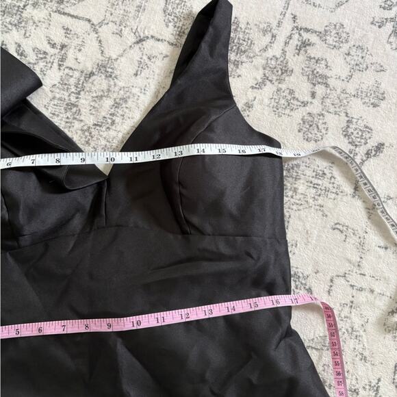 Alfred Sung Deep V Back Satin Trumpet Dress Black Size 14 NWT Bow Shoulder Fancy - Picture 6 of 9